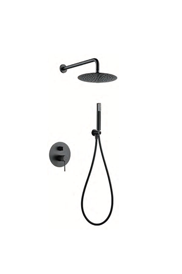 Conjunto de ducha monomando empotrado black gun metal serie Line