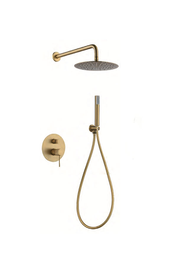 Conjunto de ducha monomando empotrado oro rosa cepillado serie Line