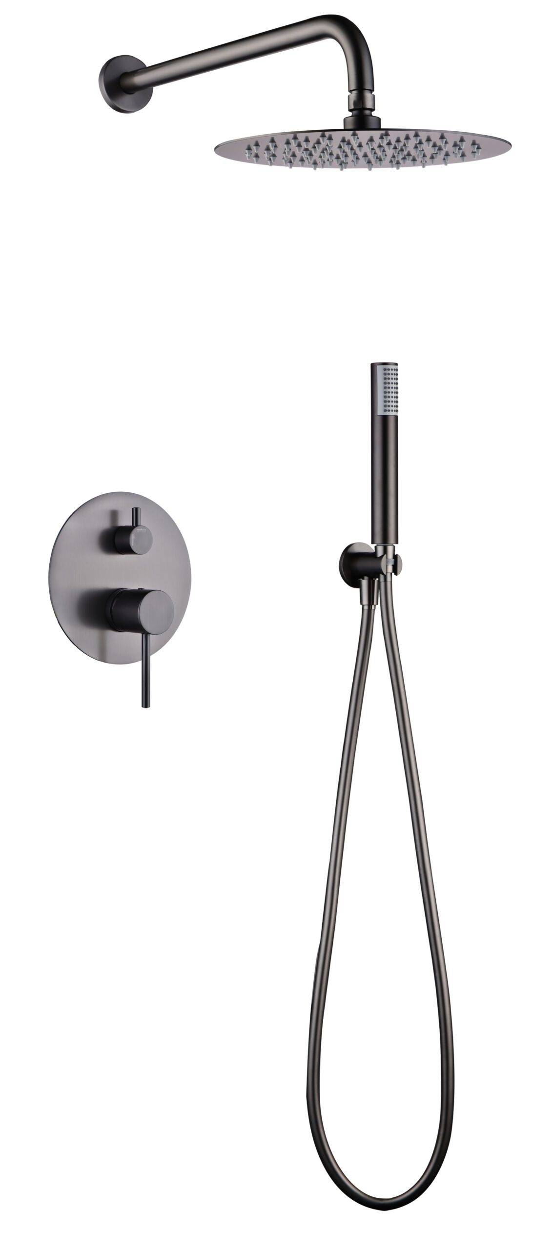 Conjunto de ducha monomando empotrado black gun metal serie Monza