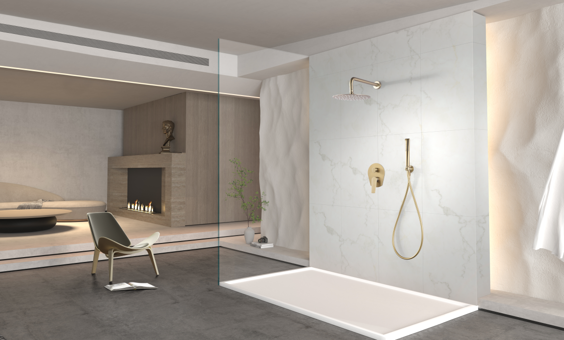 Conjunto de ducha empotrado monomando oro cepillado serie Delos - Afbeelding 3