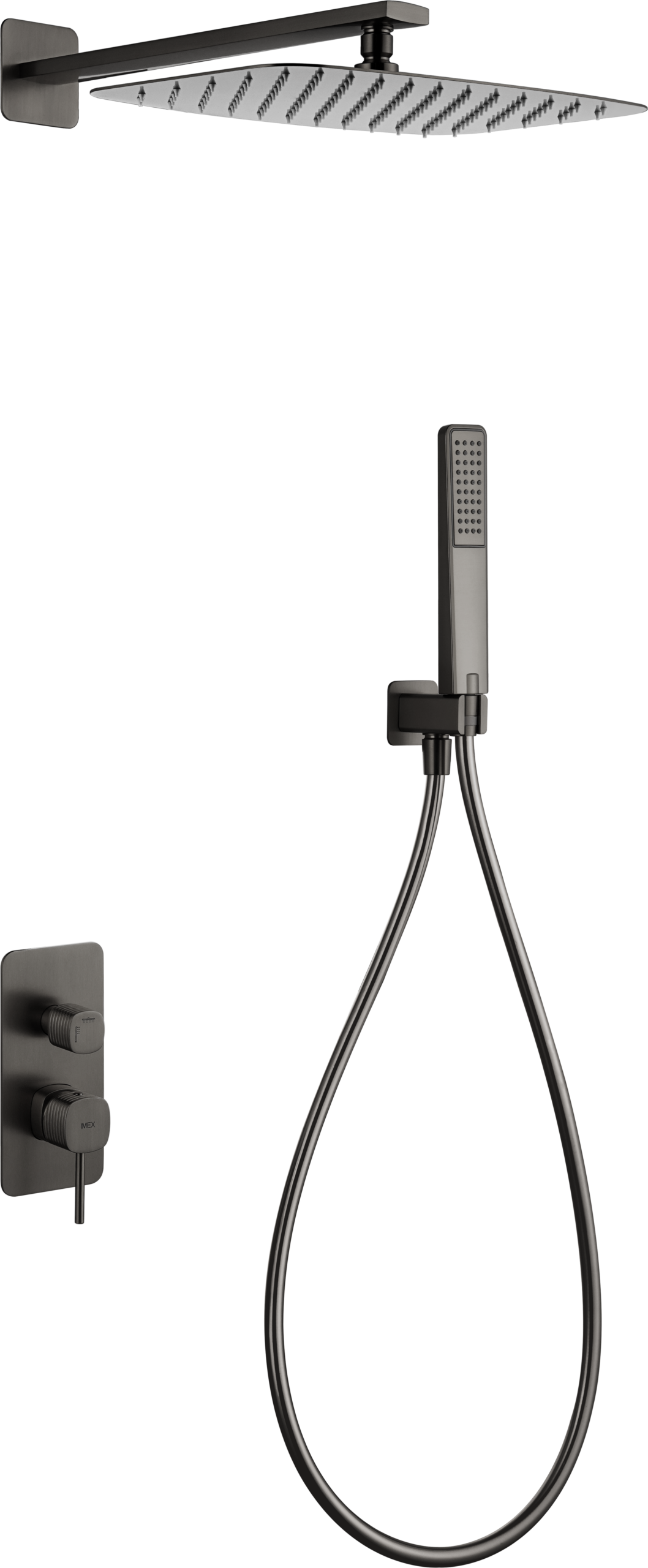 Conjunto de ducha monomando empotrado black gun metal serie Firenze