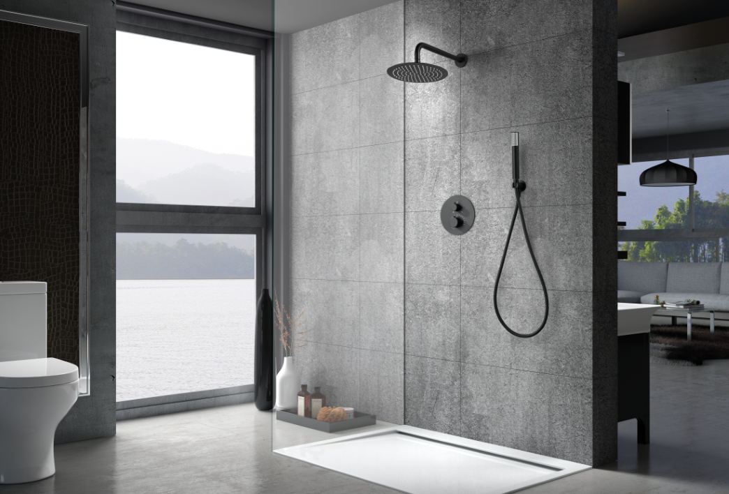 Conjunto de ducha empotrado termostático serie Génova en negro mate - Afbeelding 3