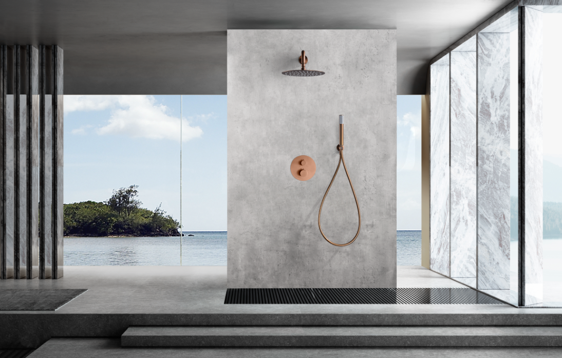Conjunto de ducha empotrado termostático serie Génova en oro rosa cepillado - Afbeelding 3