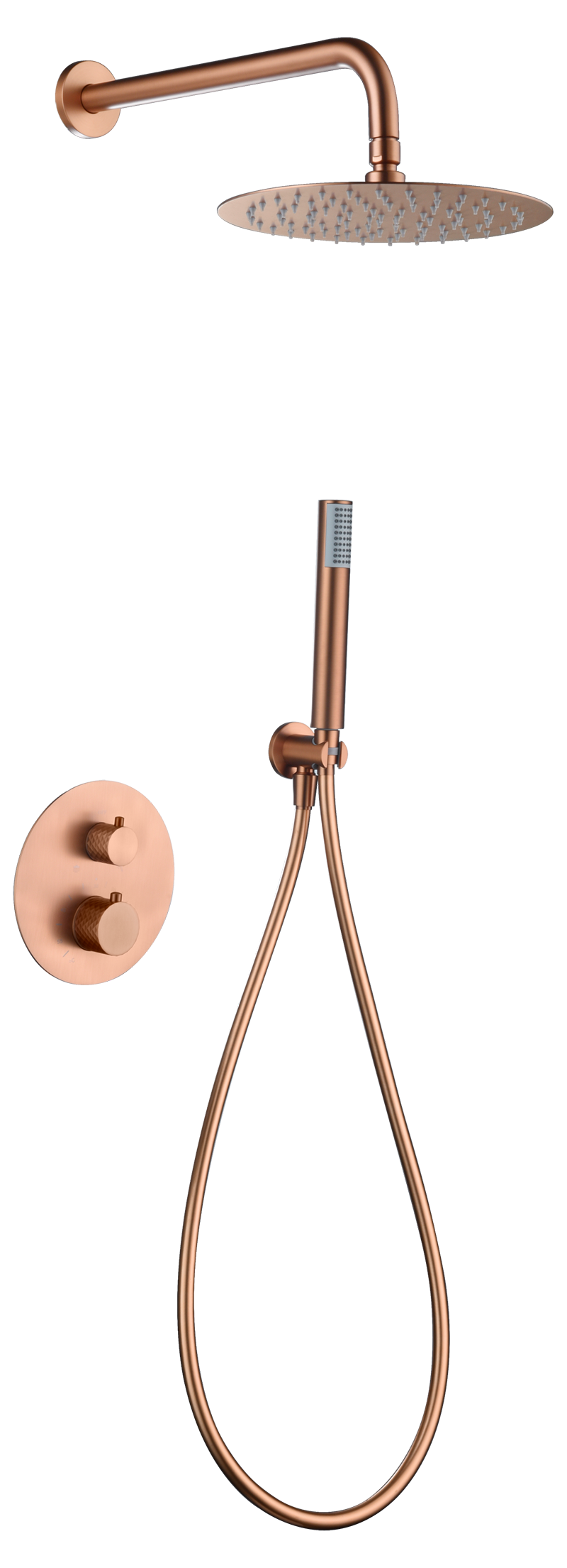Conjunto de ducha empotrado termostático serie Génova en oro rosa cepillado