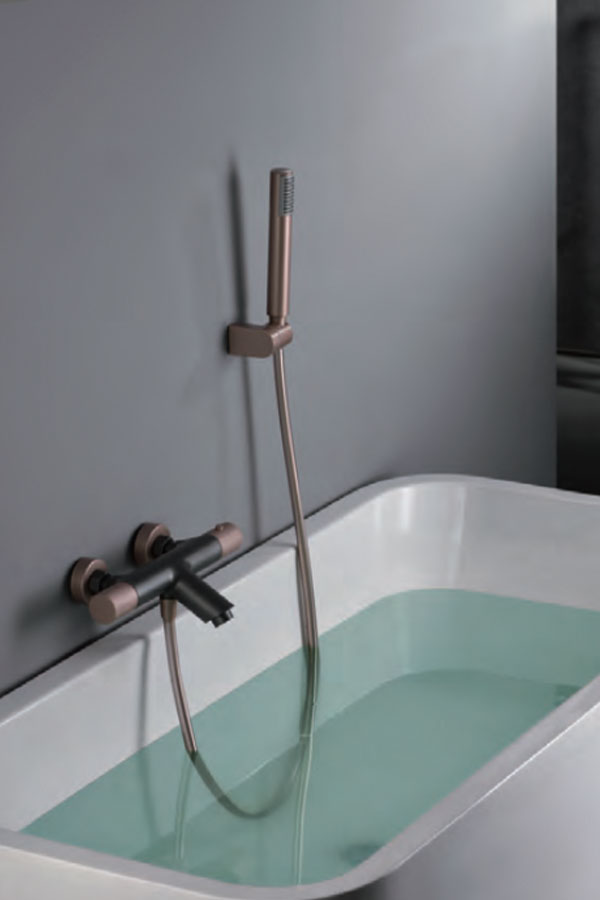 Grifería de baño y ducha termostática gris mate/ champagne serie Line - Afbeelding 2