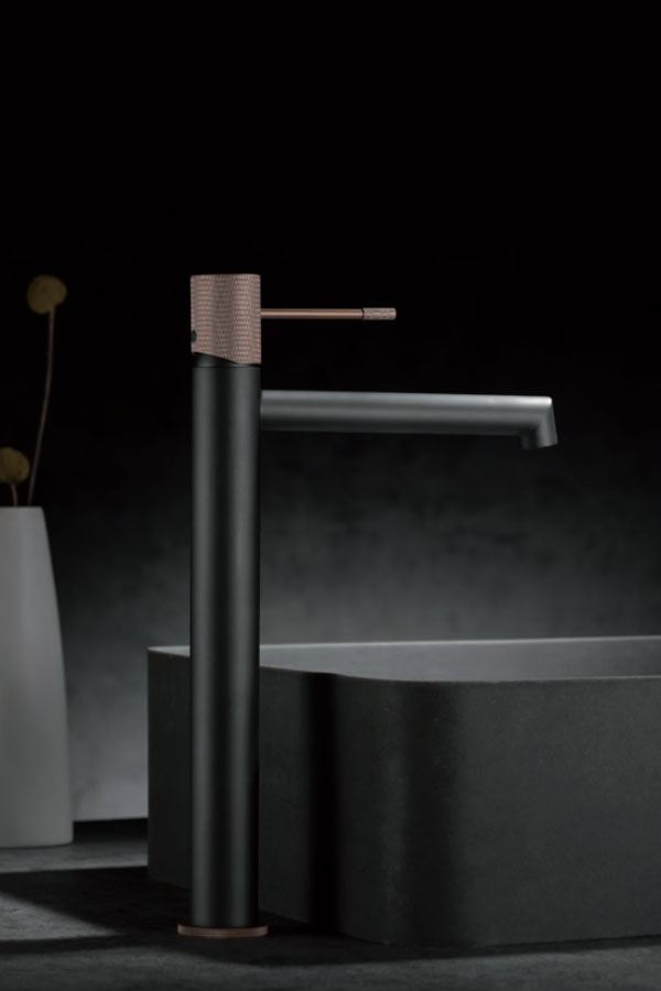 Monomando de lavabo de caño alto gris mate/ champagne serie Line - Afbeelding 2